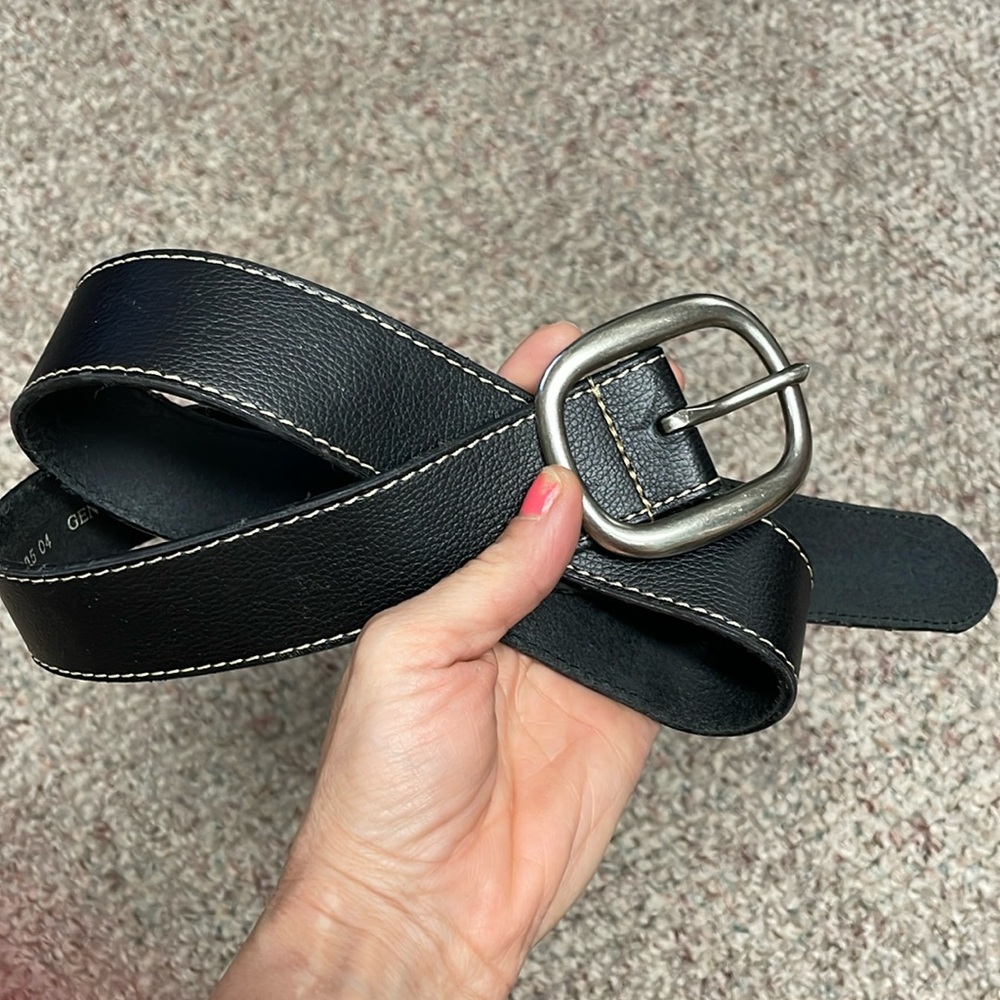 Genuine Leather Black Belt with Silver Buckle